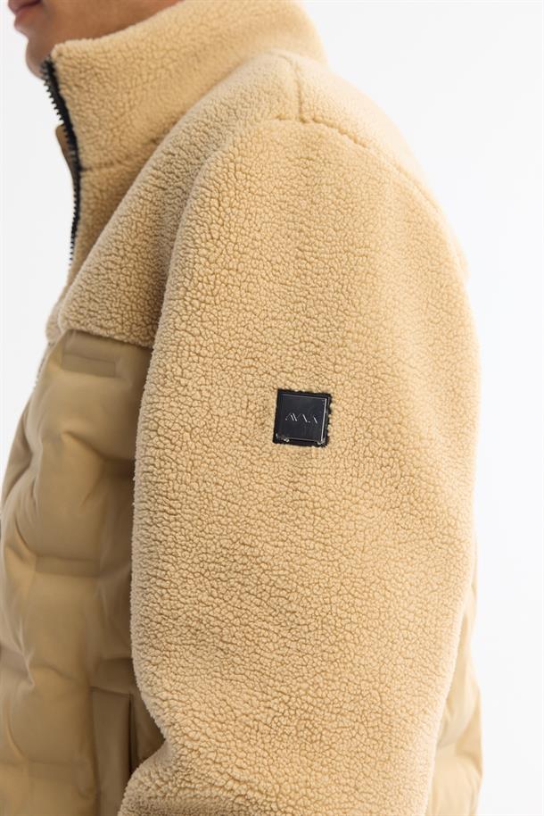 Beige Windproof Fleece Detail Padded Jacket