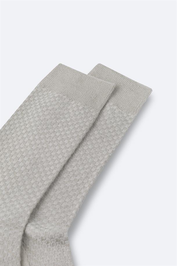 Bej Dokulu Bambu Soket Çorap