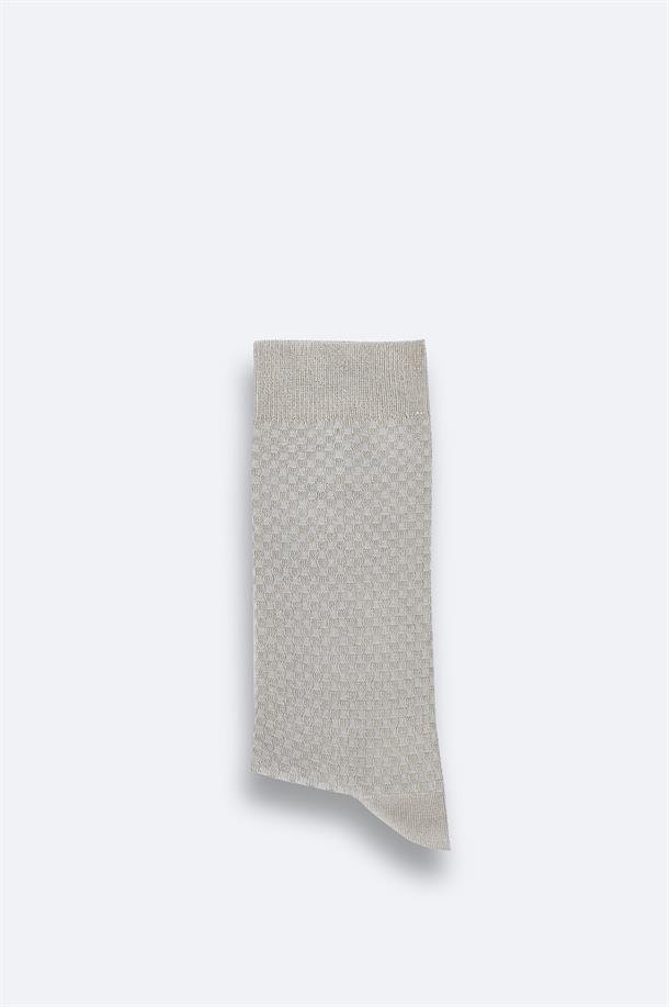 Bej Dokulu Bambu Soket Çorap
