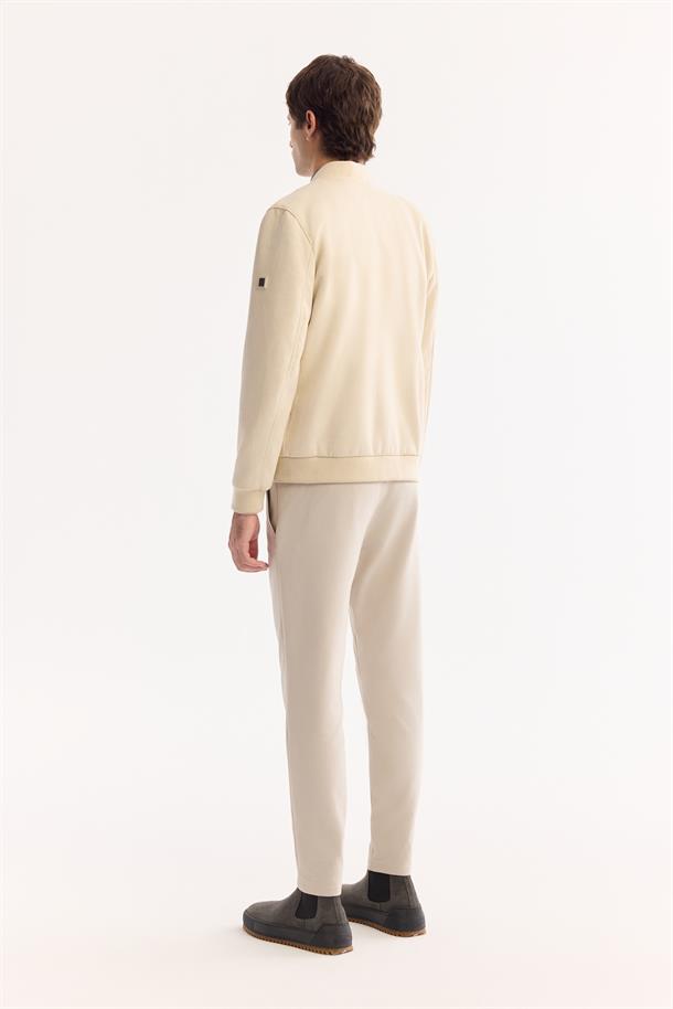 Bej Fermuarlı Süet Görünümlü Bomber İnce Mont