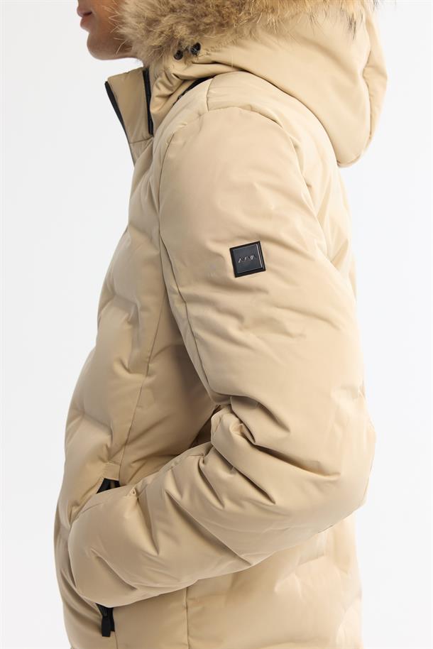 Beige Hooded Goose Down Puffer Jacket