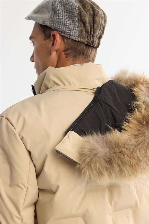 Beige Hooded Goose Down Puffer Jacket