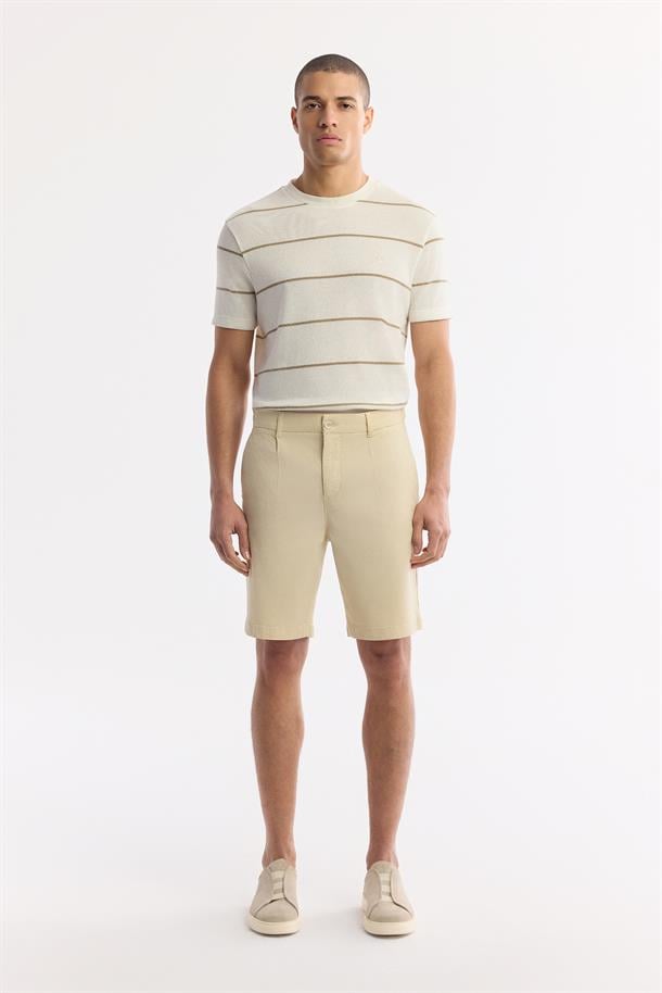 Bej Klasik Bel Pamuklu Bi-Stretch Şort