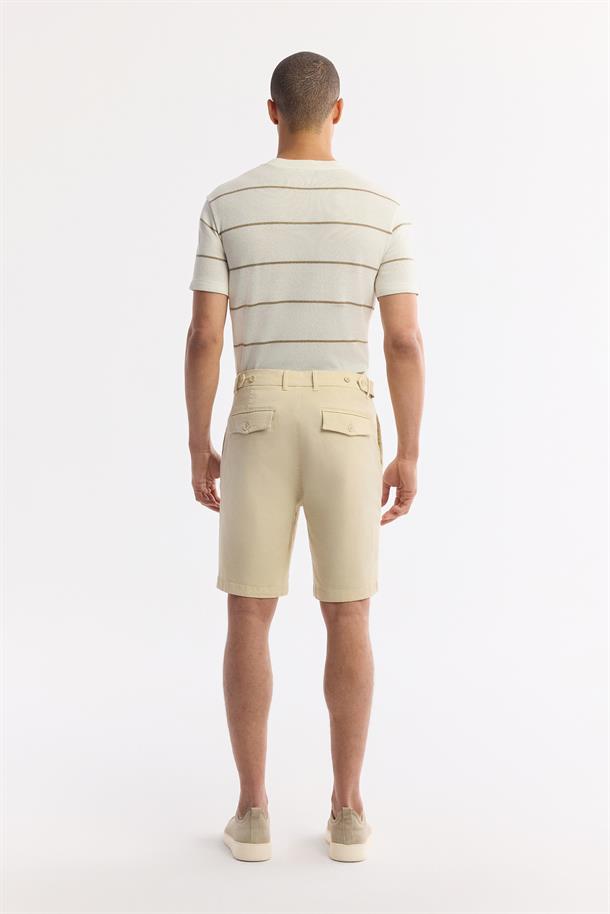 Bej Klasik Bel Pamuklu Bi-Stretch Şort