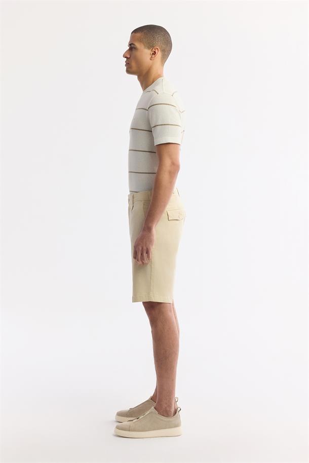Bej Klasik Bel Pamuklu Bi-Stretch Şort