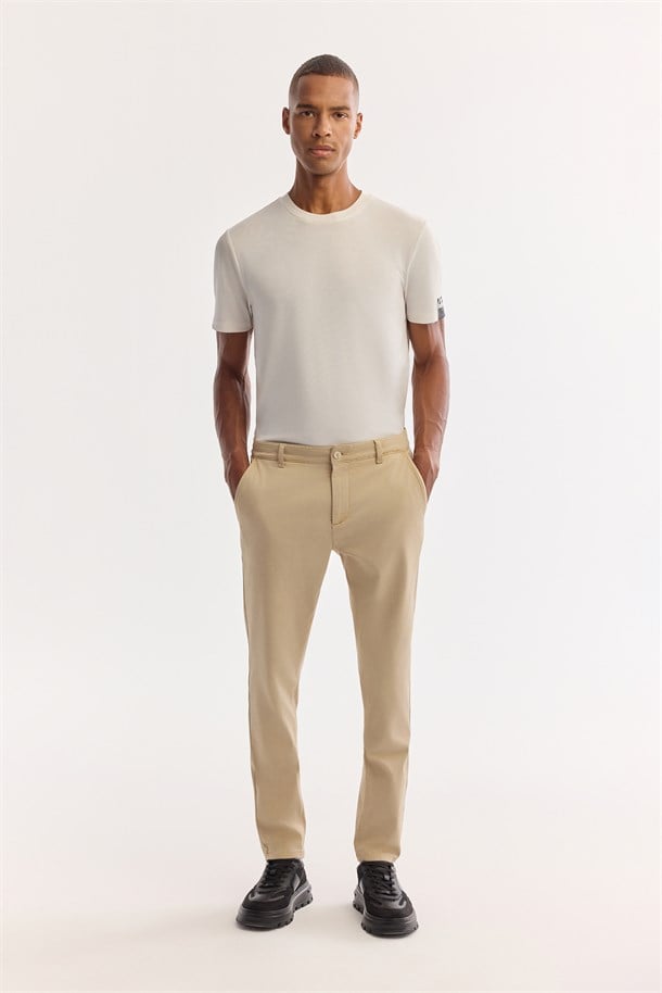 Beige Classic Waist Soft Touch Chino Pants