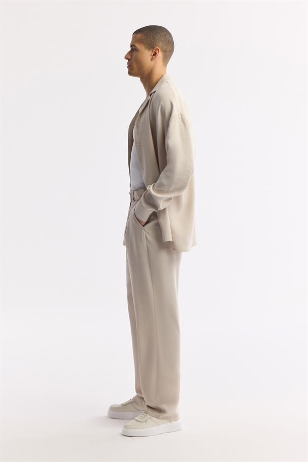 Bej Klasik Bel Toka Detaylı Soft Touch Pantolon