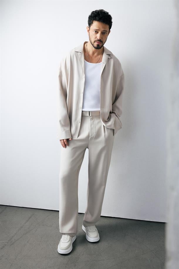 Bej Klasik Bel Toka Detaylı Soft Touch Pantolon