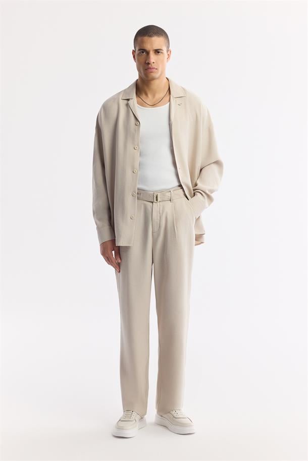 Bej Klasik Bel Toka Detaylı Soft Touch Pantolon