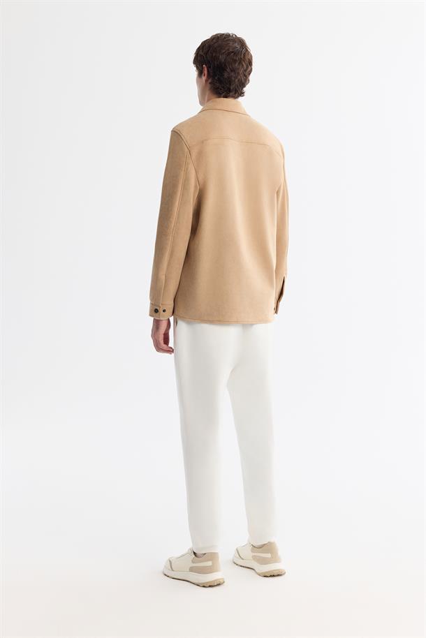 Bej Klasik Yaka Çıtçıtlı Süet Dokulu Mevsimlik Mont