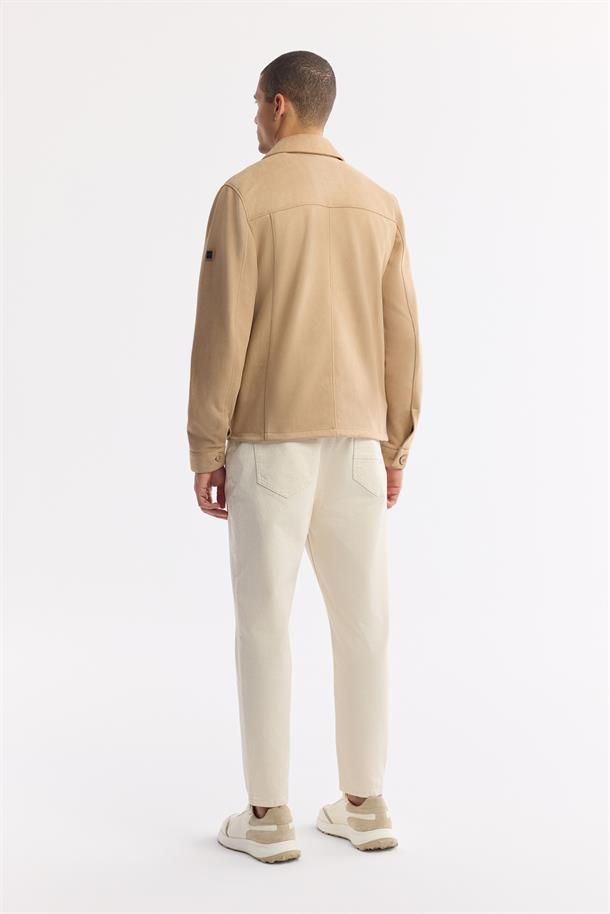 Beige Classic Collar Lined Shirt Jacket