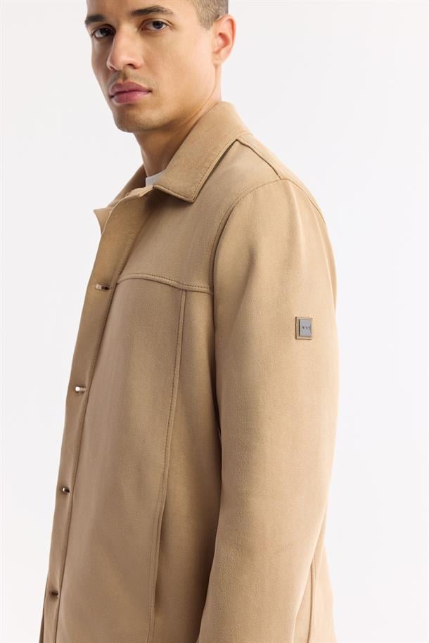 Beige Classic Collar Lined Shirt Jacket