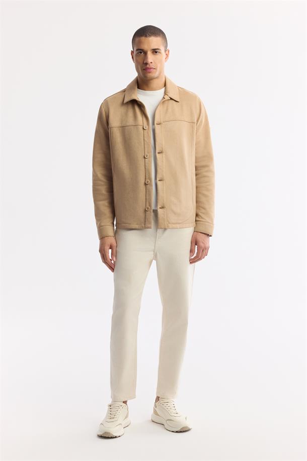 Beige Classic Collar Lined Shirt Jacket