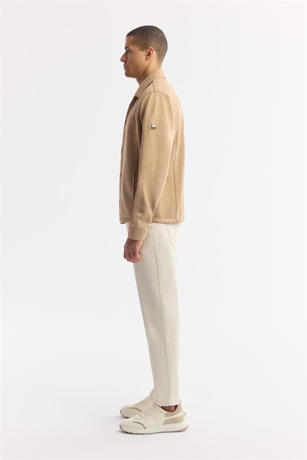 Beige Classic Collar Lined Shirt Jacket