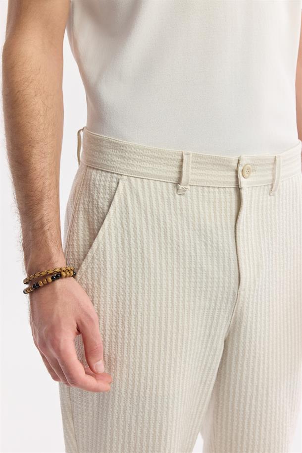 Bej Klasik Bel Viskon Karışımlı Gofreli Pantolon