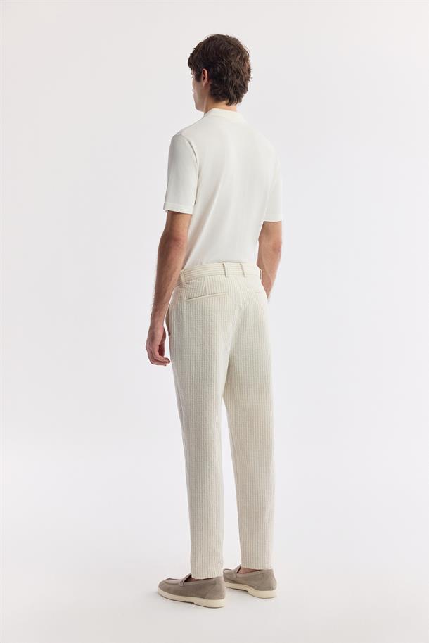 Bej Klasik Bel Viskon Karışımlı Gofreli Pantolon