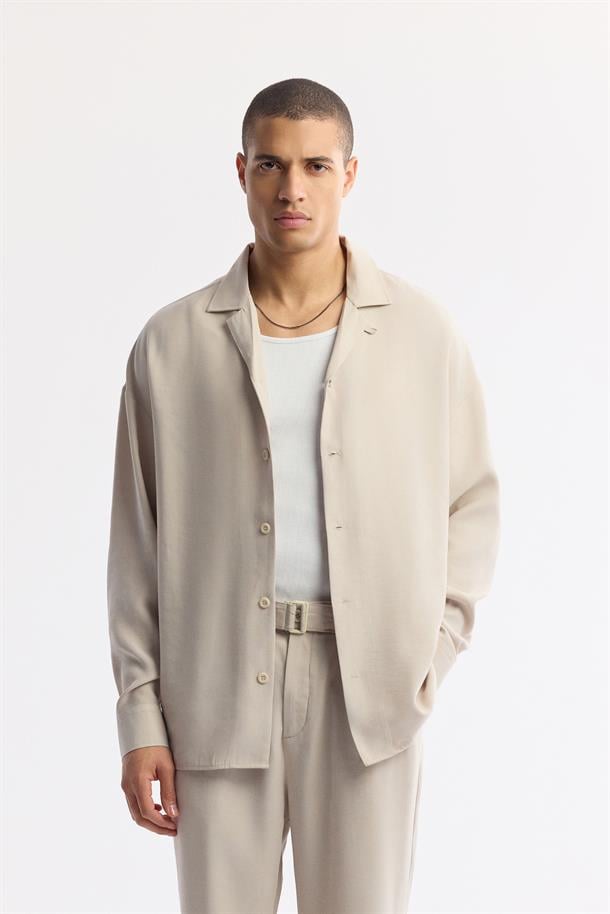 Bej Apaj Yaka Soft Touch Gömlek