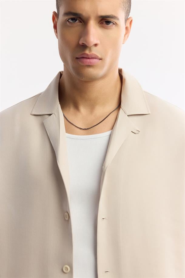 Bej Apaj Yaka Soft Touch Gömlek