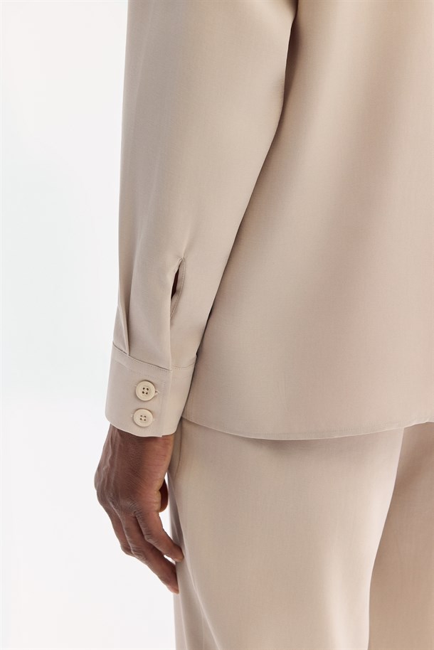 Bej Apaj Yaka Soft Touch Gömlek