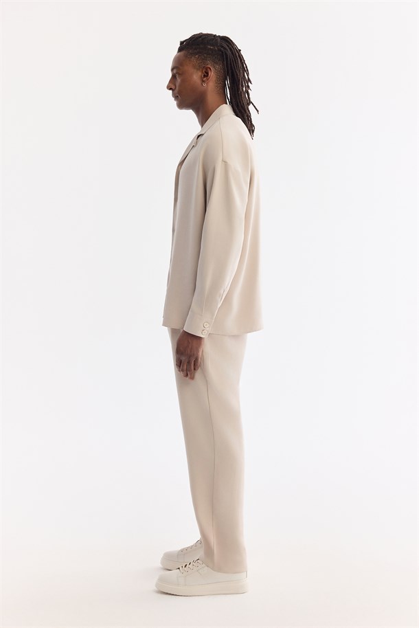 Bej Apaj Yaka Soft Touch Gömlek