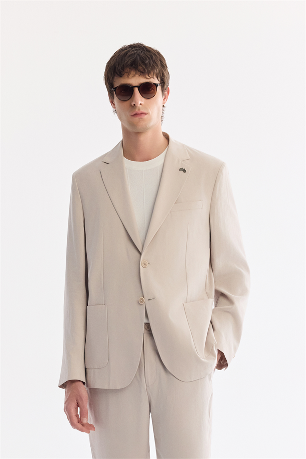 Bej Mono Yaka Astarsız Soft Touch Ceket