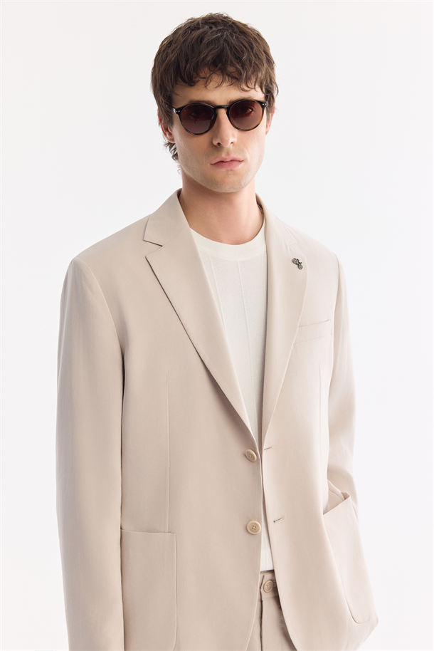 Bej Mono Yaka Astarsız Soft Touch Ceket