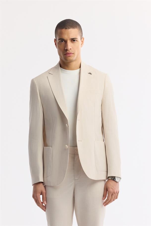 Bej Mono Yaka Hafif Soft Touch Blazer Ceket