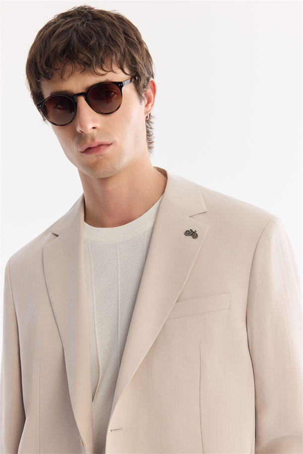 Bej Mono Yaka Astarsız Soft Touch Ceket