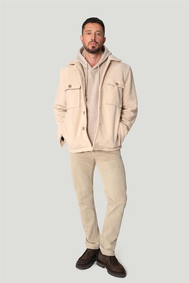 Bej Parça Boya Yıkamalı Esnek Jean Pantolon