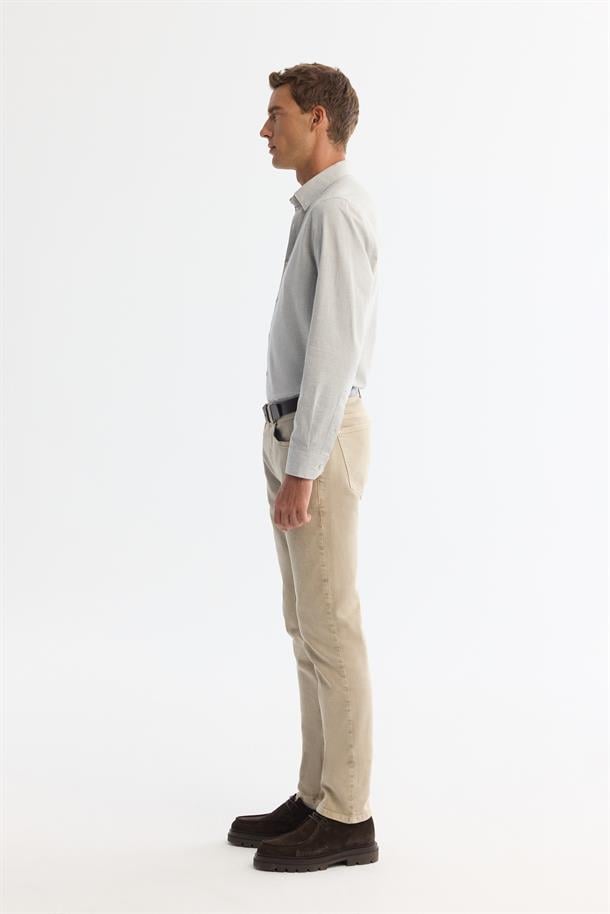 Bej Parça Boya Yıkamalı Esnek Jean Pantolon