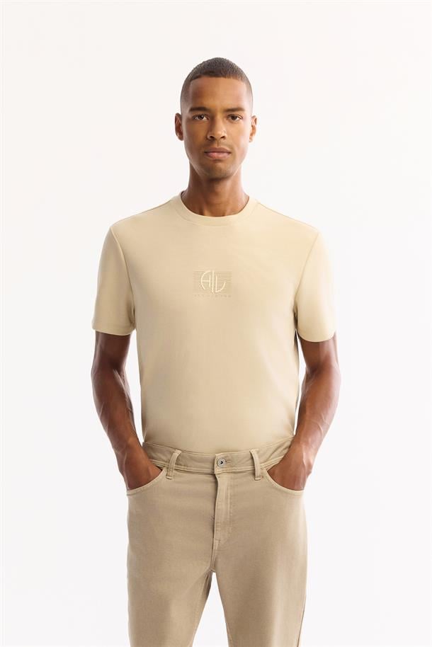 Bej Klasik Bel Pamuklu Parça Boya Yıkamalı Jean Pantolon