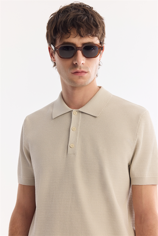 Bej Polo Yaka Soft Touch Triko T-Shirt