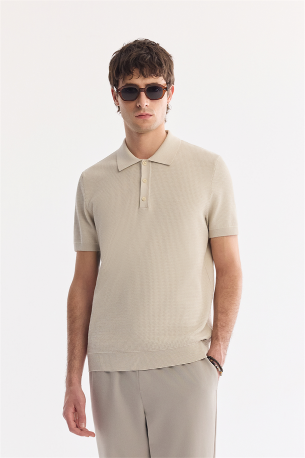 Bej Polo Yaka Soft Touch Triko T-Shirt