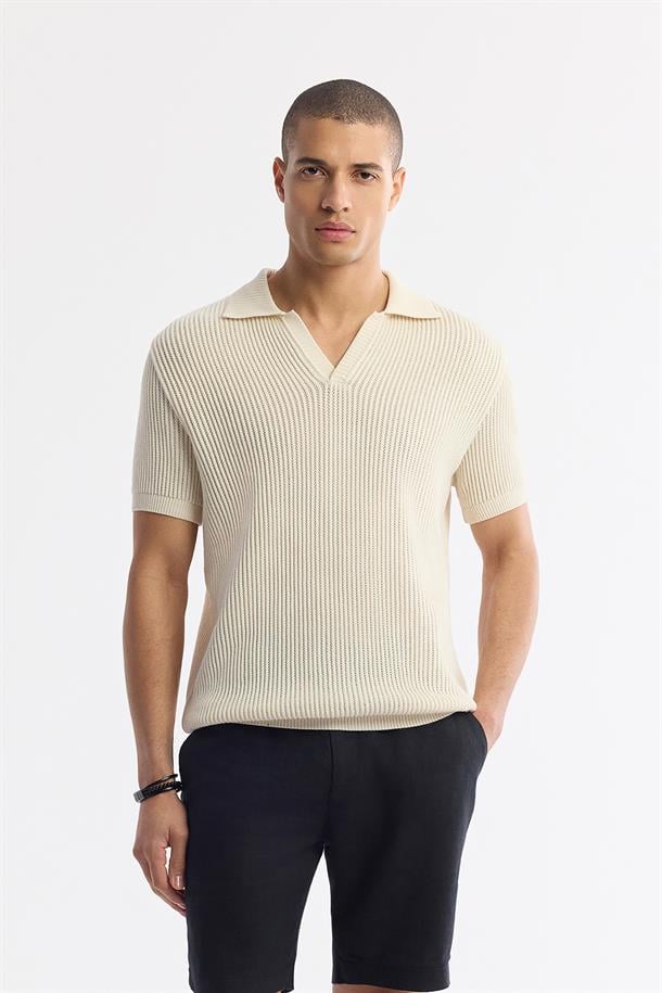 Bej Polo Yaka %100 Pamuk Triko T-Shirt