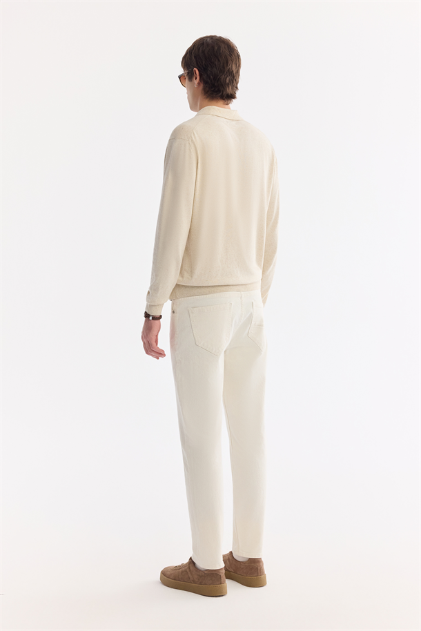 Bej Polo Yaka Keten Karışımlı Basic Triko Kazak