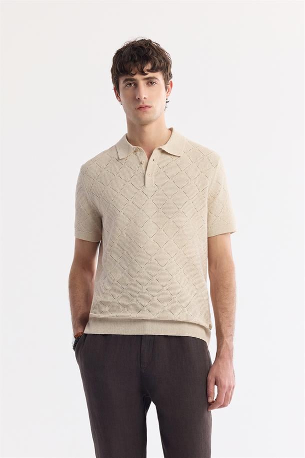 Bej Polo Yaka Pamuklu Triko T-Shirt