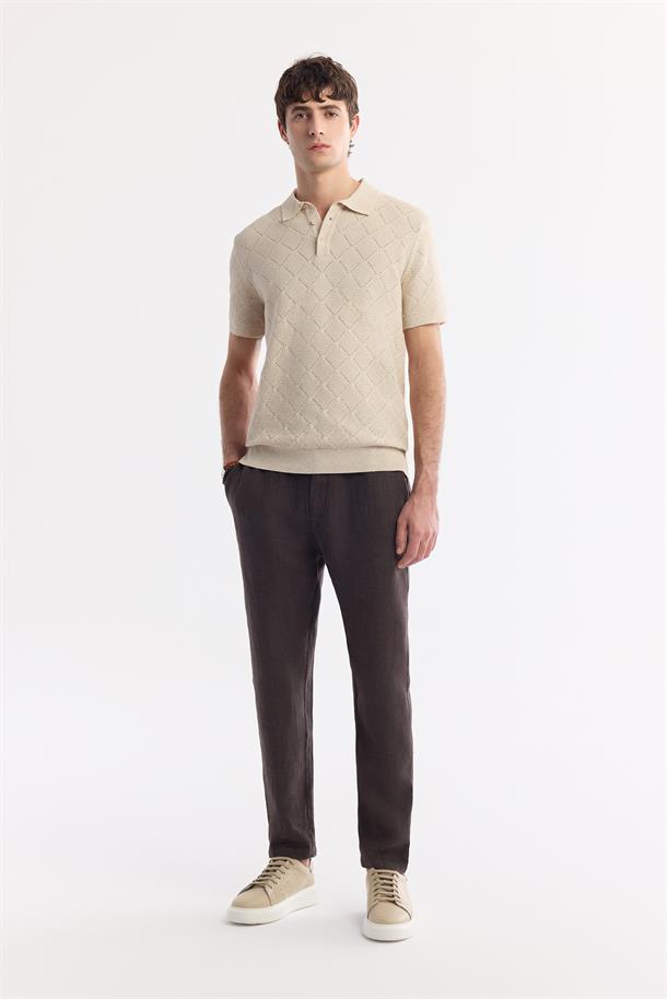 Bej Polo Yaka Pamuklu Triko T-Shirt