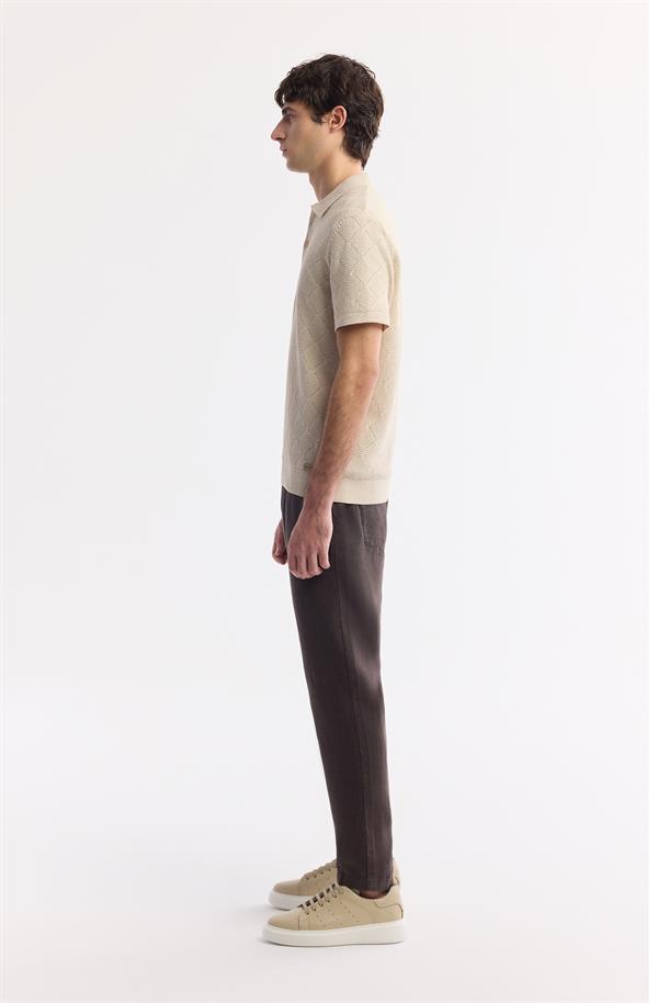 Bej Polo Yaka Pamuklu Triko T-Shirt