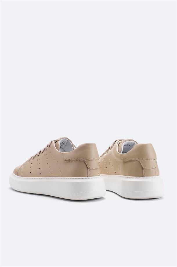 Bej %100 Deri Esnek Taban Hafif Casual Ayakkabı 