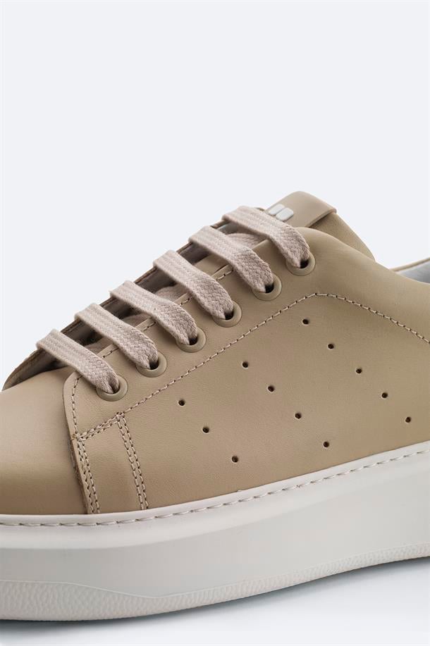 Bej %100 Deri Esnek Taban Hafif Casual Ayakkabı 