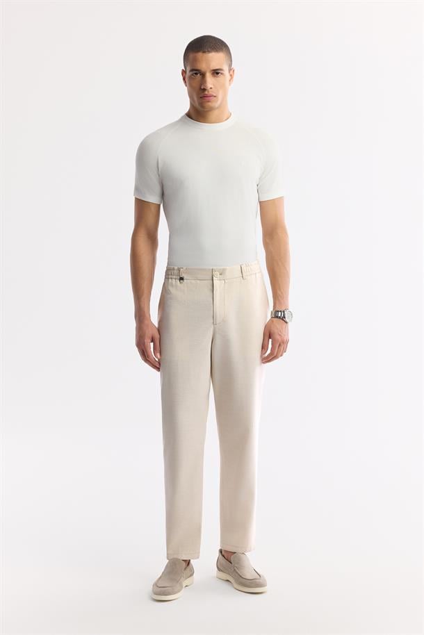 Bej Yandan Cepli Beli Lastikli Soft Touch Pantolon