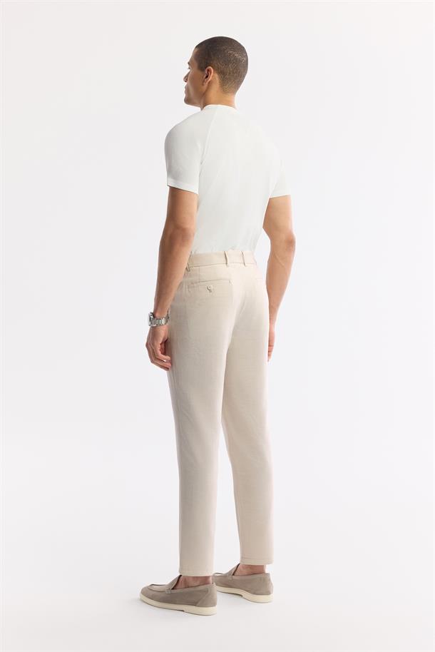 Bej Yandan Cepli Beli Lastikli Soft Touch Pantolon