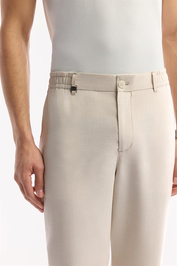 Bej Yandan Cepli Beli Lastikli Soft Touch Pantolon