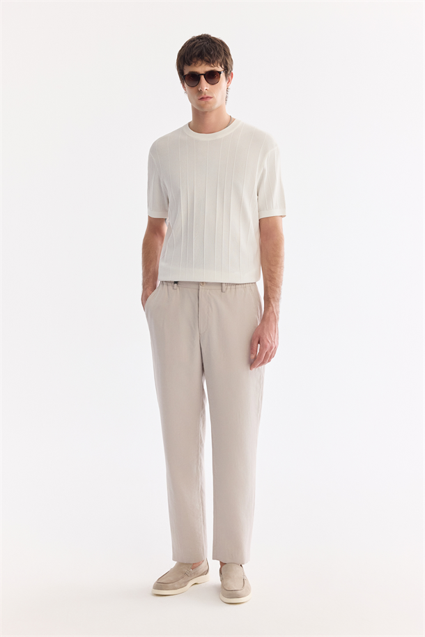 Bej Yanı Lastikli Soft Touch Pantolon