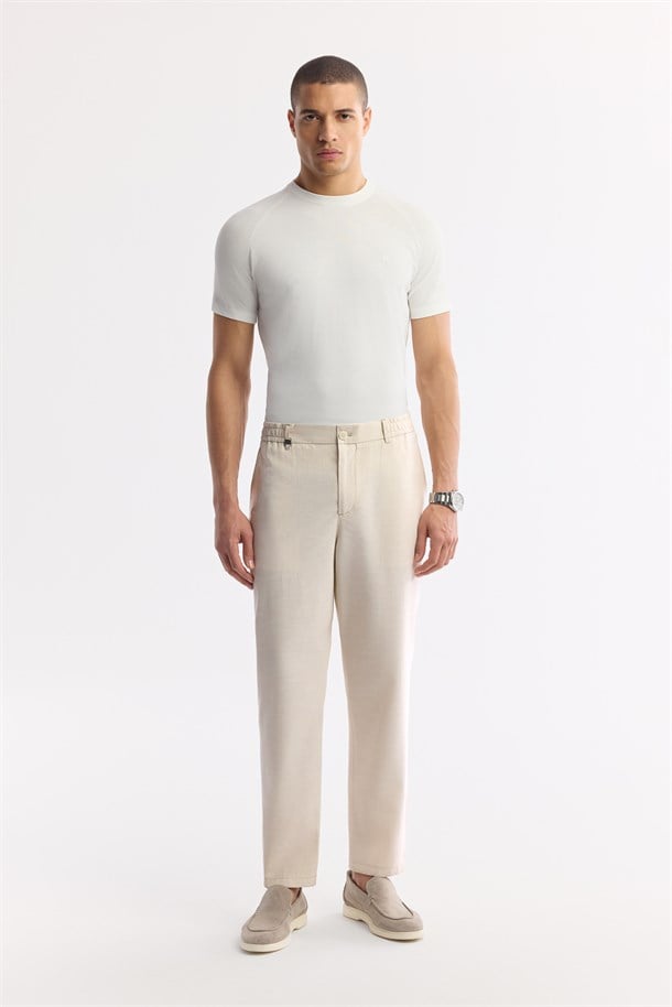 Bej Yandan Cepli Beli Lastikli Soft Touch Pantolon