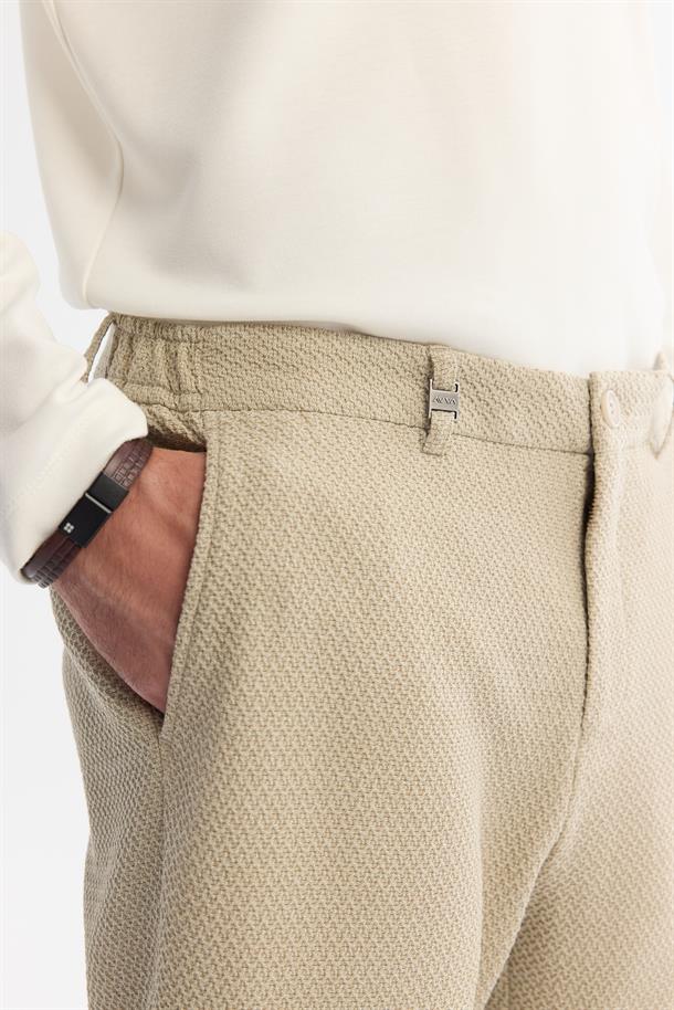Bej Yandan Cepli Dokulu Bi-Stretch Pantolon