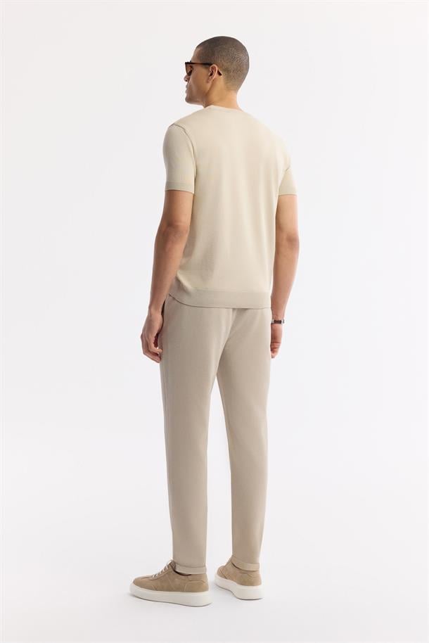 Bej Beli Lastikli Bi-Stretch Chino Pantolon