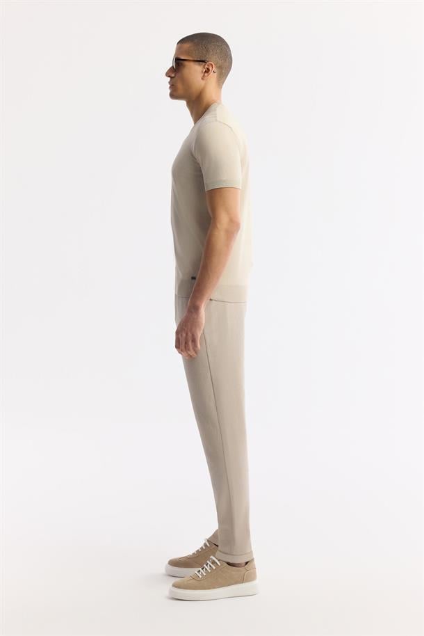 Bej Beli Lastikli Bi-Stretch Chino Pantolon