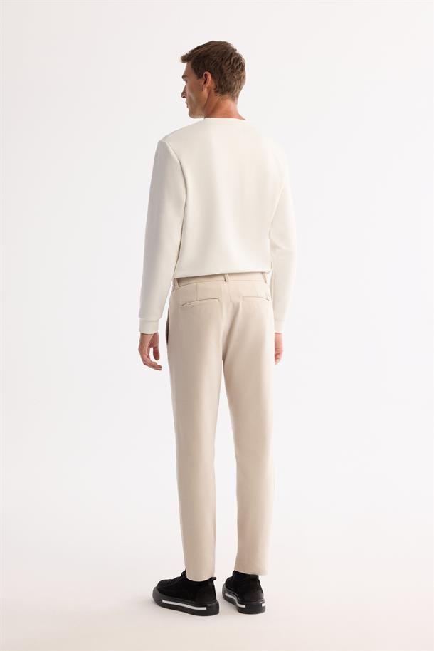 Bej Kırışmaz Hızlı Kuruyan Beli Lastikli Ekstra Esnek Teknik Kumaş Pantolon