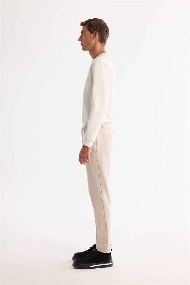 Bej Kırışmaz Hızlı Kuruyan Beli Lastikli Ekstra Esnek Teknik Kumaş Pantolon